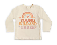 Young Wild & Three Onesie, Baby Bodysuit, Baby Shirt, Toddler Sweatshirt - Girls Retro Rainbow Birthday Outfit, Cute 3rd Birthday Gift