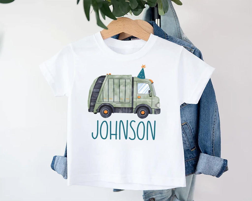 Personalized Trash Truck Onesie, Baby Bodysuit, Baby Shirt, Toddler Sweatshirt - Boys Birthday Garbage Truck Outfit, Retro Custom Party Gift