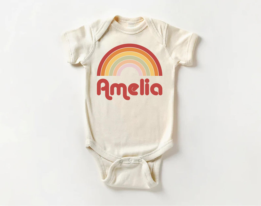 Personalized Girls Name Onesie, Baby Bodysuit, Baby Shirt, Toddler Sweatshirt - Custom Retro Rainbow Outfit, Cute Gift for Baby Girl