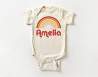 Personalized Girls Name Onesie, Baby Bodysuit, Baby Shirt, Toddler Sweatshirt - Custom Retro Rainbow Outfit, Cute Gift for Baby Girl