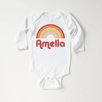 Personalized Girls Name Onesie, Baby Bodysuit, Baby Shirt, Toddler Sweatshirt - Custom Retro Rainbow Outfit, Cute Gift for Baby Girl