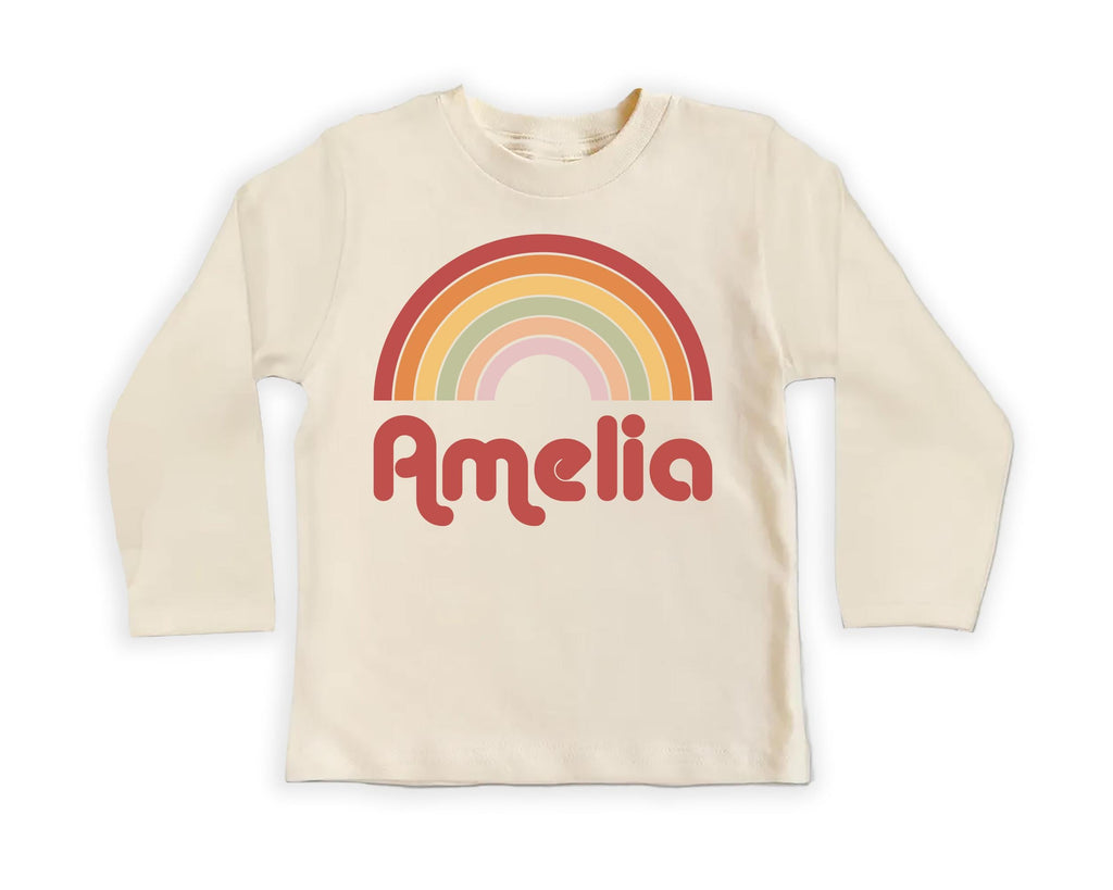 Personalized Girls Name Onesie, Baby Bodysuit, Baby Shirt, Toddler Sweatshirt - Custom Retro Rainbow Outfit, Cute Gift for Baby Girl