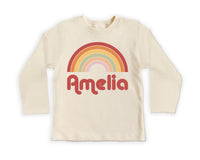 Personalized Girls Name Onesie, Baby Bodysuit, Baby Shirt, Toddler Sweatshirt - Custom Retro Rainbow Outfit, Cute Gift for Baby Girl