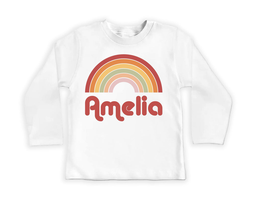Personalized Girls Name Onesie, Baby Bodysuit, Baby Shirt, Toddler Sweatshirt - Custom Retro Rainbow Outfit, Cute Gift for Baby Girl