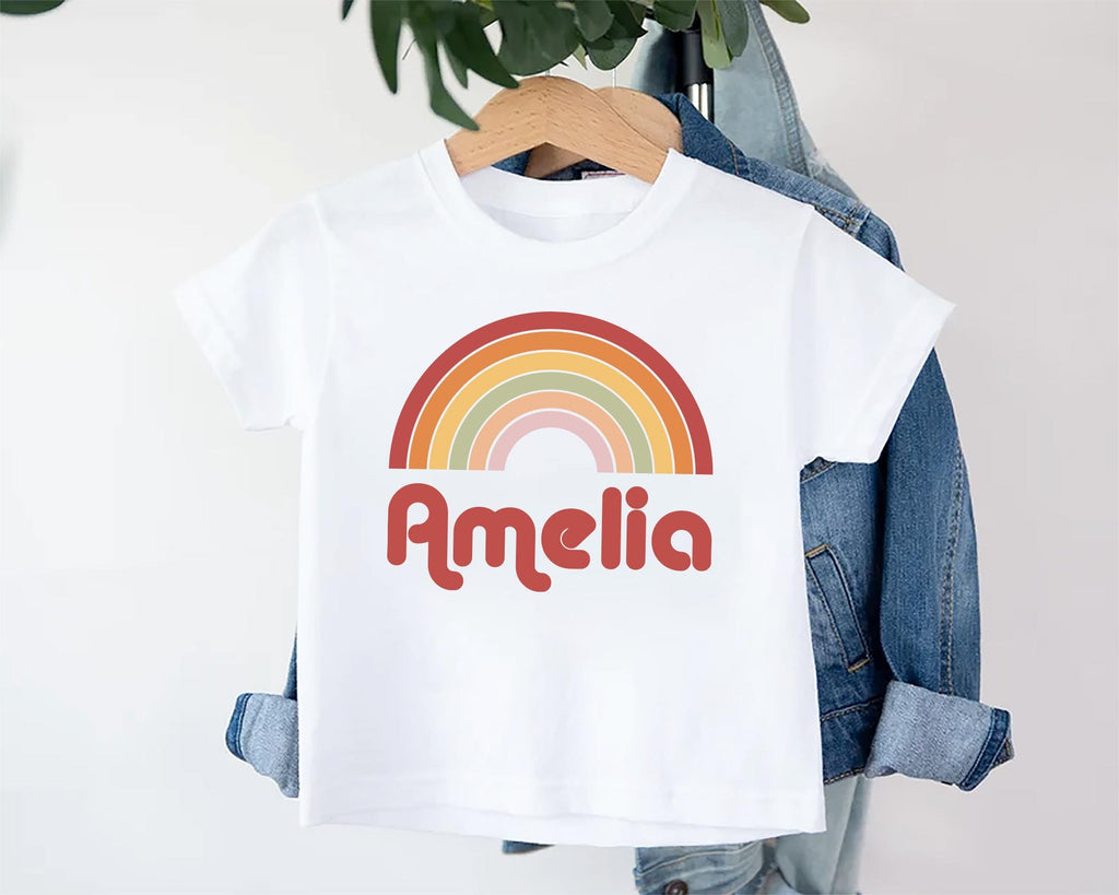 Personalized Girls Name Onesie, Baby Bodysuit, Baby Shirt, Toddler Sweatshirt - Custom Retro Rainbow Outfit, Cute Gift for Baby Girl
