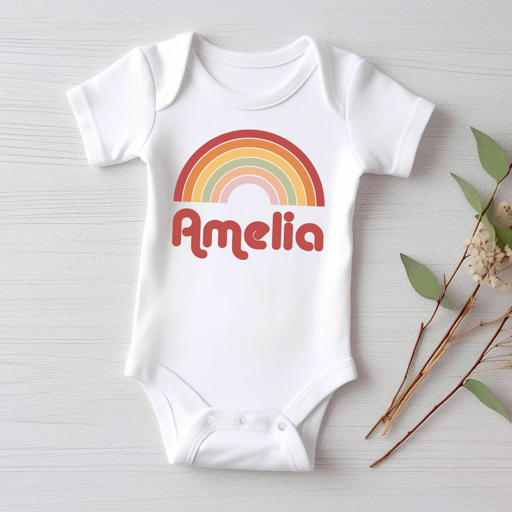 Personalized Girls Name Onesie, Baby Bodysuit, Baby Shirt, Toddler Sweatshirt - Custom Retro Rainbow Outfit, Cute Gift for Baby Girl