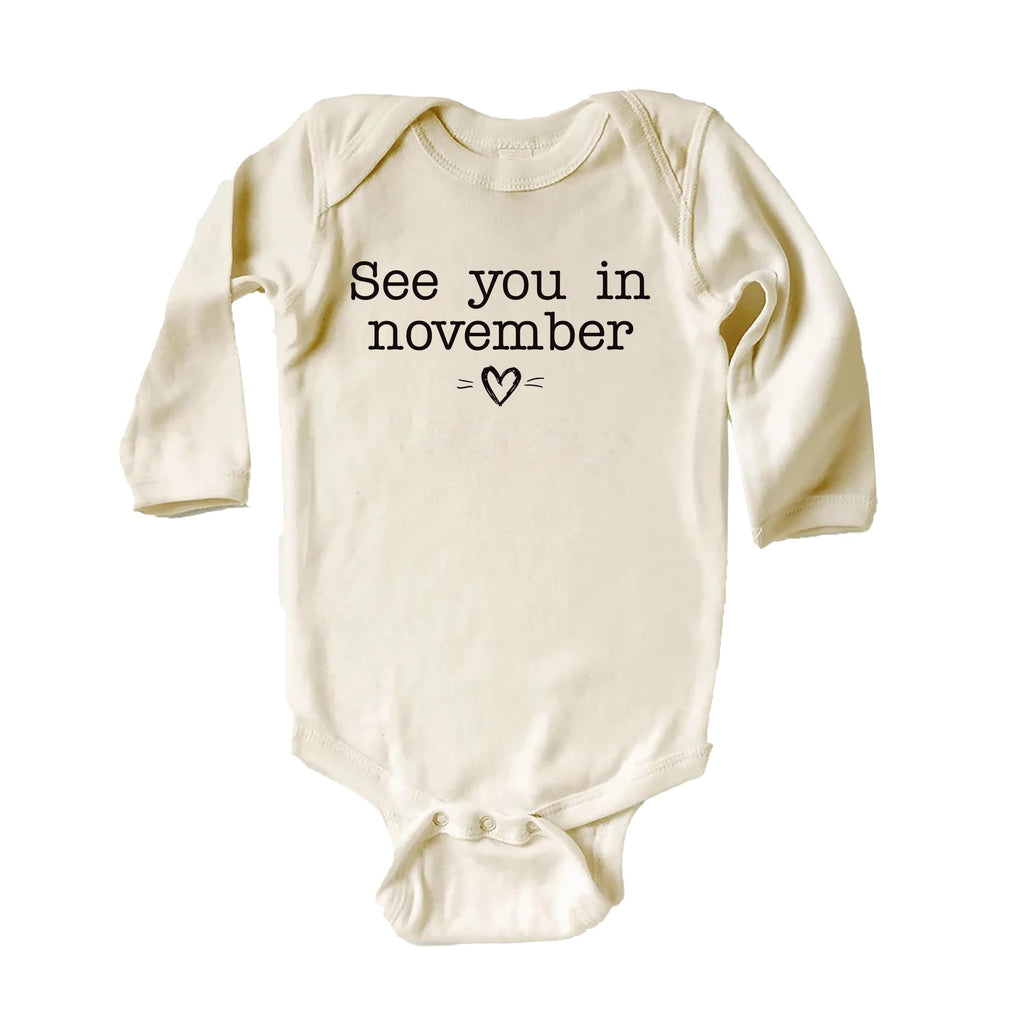 See You in November Onesie, Baby Bodysuit, Baby Shirt, Toddler Sweatshirt - Simple Pregnancy Reveal, Baby Announcement Outfit for Fall Baby