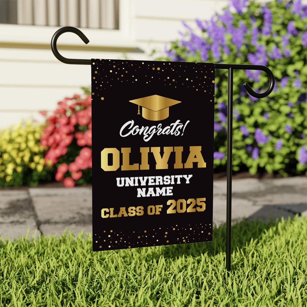Personalized College Graduation Garden Flag, Double Sided Custom School, University Logo, Class of 2025 Yard Sign, Graduate Celebration Flag