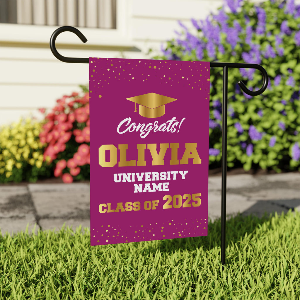 Personalized College Graduation Garden Flag, Double Sided Custom School, University Logo, Class of 2025 Yard Sign, Graduate Celebration Flag