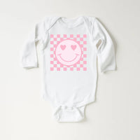 Pink Smiley Face Onesie, Baby Bodysuit, Baby Shirt, Toddler Sweatshirt, Retro Happy Summer Outfit, Cute Baby Girl Gift, Groovy Sunshine Look