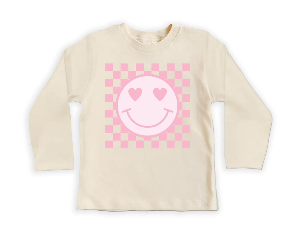 Pink Smiley Face Onesie, Baby Bodysuit, Baby Shirt, Toddler Sweatshirt, Retro Happy Summer Outfit, Cute Baby Girl Gift, Groovy Sunshine Look