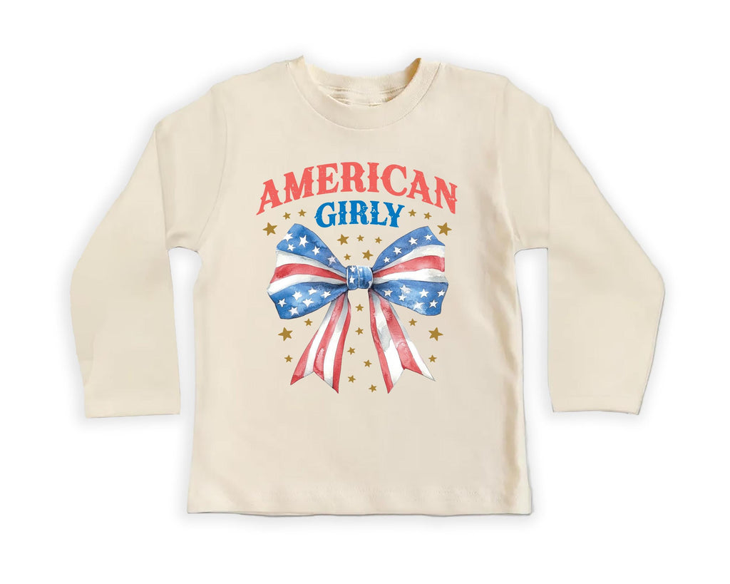 American Girly Onesie, Baby Bodysuit, Baby Shirt, Toddler Sweatshirt - Retro Fourth of July Outfit, Cute Flag Coquette Girls Patriotic Gift