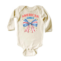 American Girly Onesie, Baby Bodysuit, Baby Shirt, Toddler Sweatshirt - Retro Fourth of July Outfit, Cute Flag Coquette Girls Patriotic Gift