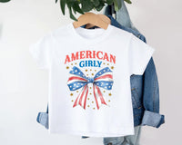 American Girly Onesie, Baby Bodysuit, Baby Shirt, Toddler Sweatshirt - Retro Fourth of July Outfit, Cute Flag Coquette Girls Patriotic Gift