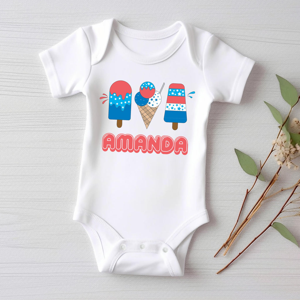 Personalized Popsicle Onesie, Baby Bodysuit, Baby Shirt, Toddler Sweatshirt, Custom Name 4th of July Outfit, Patriotic Party in the USA Gift