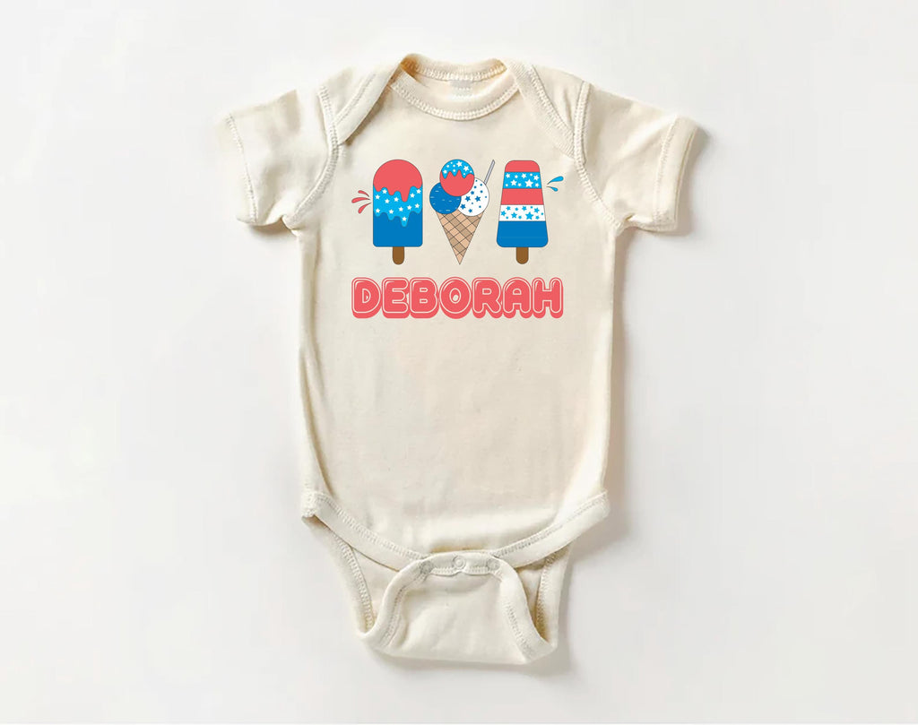 Personalized Popsicle Onesie, Baby Bodysuit, Baby Shirt, Toddler Sweatshirt, Custom Name 4th of July Outfit, Patriotic Party in the USA Gift