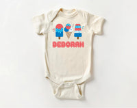 Personalized Popsicle Onesie, Baby Bodysuit, Baby Shirt, Toddler Sweatshirt, Custom Name 4th of July Outfit, Patriotic Party in the USA Gift