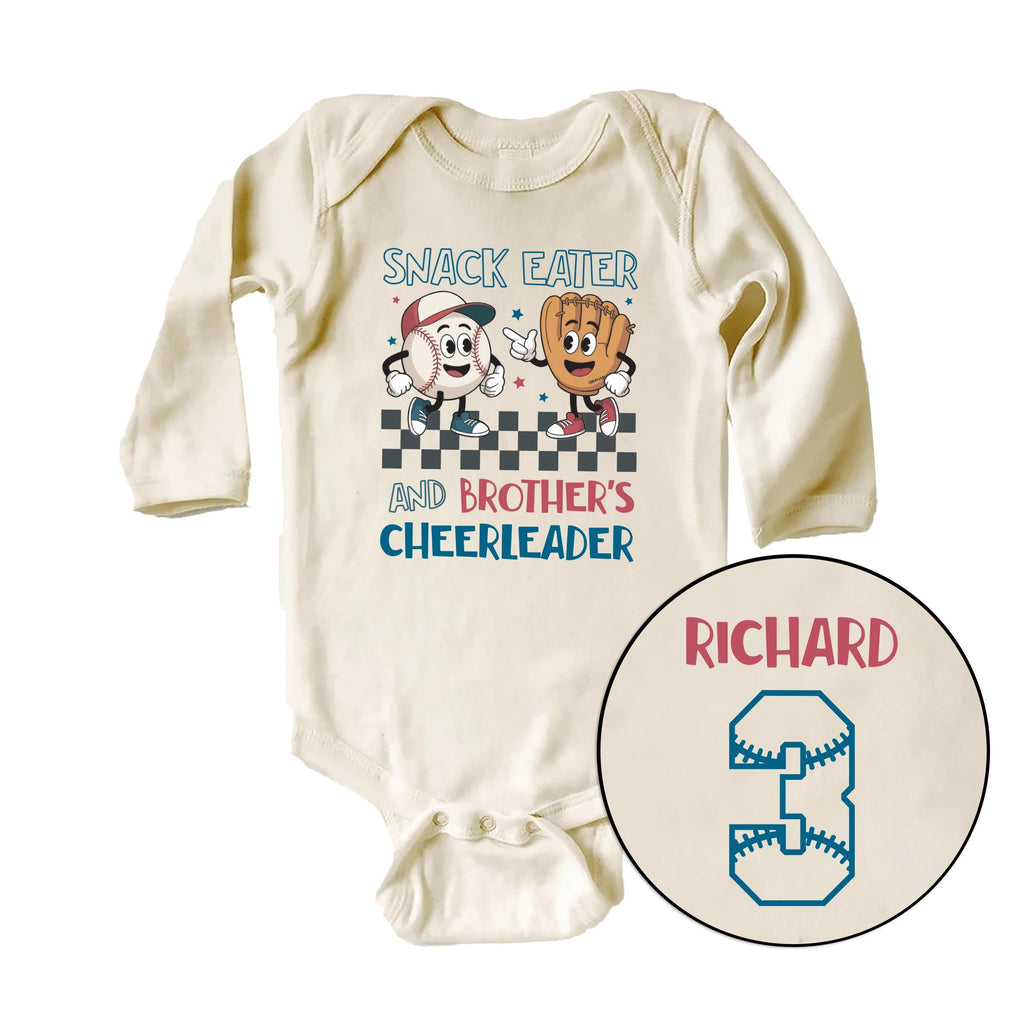 Custom Baseball Baby Bodysuit, Baby Shirt, Toddler Sweatshirt, Brother Cheerleader Tee, Little Sibling Softball College Game Gift, Two Sided