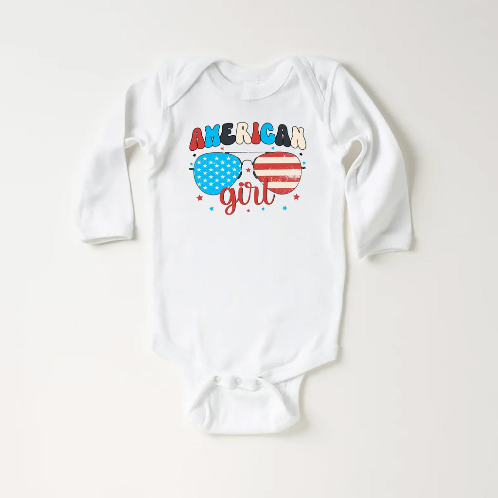 American Girl Baby Bodysuit, Baby Shirt, Toddler Sweatshirt - Retro Patriotic Outfit, Cute 4th of July Baby Gift, Red White Blue Clothes