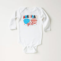 American Girl Baby Bodysuit, Baby Shirt, Toddler Sweatshirt - Retro Patriotic Outfit, Cute 4th of July Baby Gift, Red White Blue Clothes