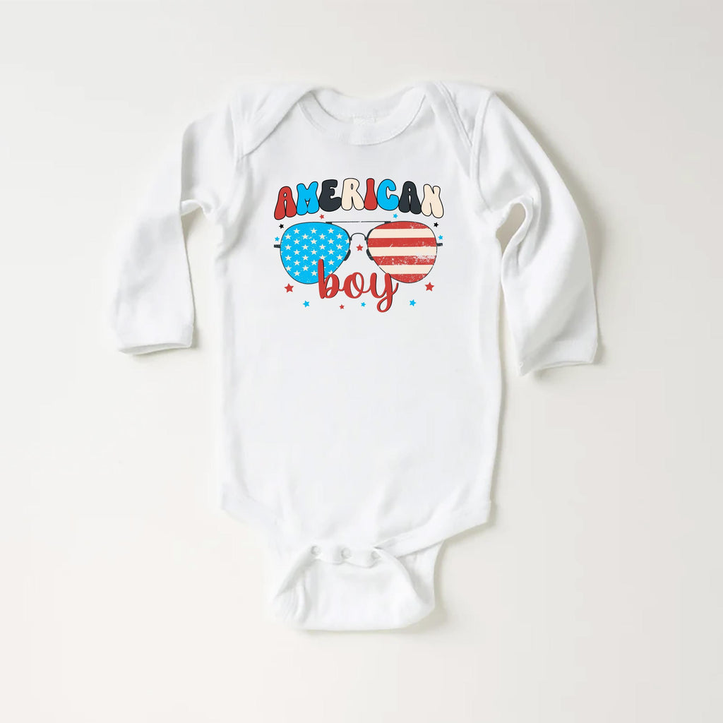 American Boy Baby Bodysuit, Baby Shirt, Toddler Sweatshirt - Retro Patriotic Outfit, Cute 4th of July Baby Gift, Red White Blue Clothes