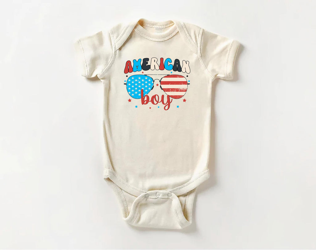 American Boy Baby Bodysuit, Baby Shirt, Toddler Sweatshirt - Retro Patriotic Outfit, Cute 4th of July Baby Gift, Red White Blue Clothes