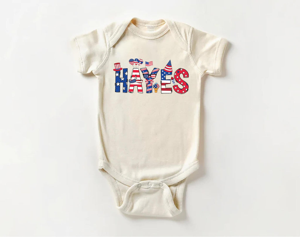 Personalized 4th of July Onesie, Baby Bodysuit, Baby Shirt, Toddler Sweatshirt - USA Patriotic Outfit, Custom Name Celebration Baby Gift