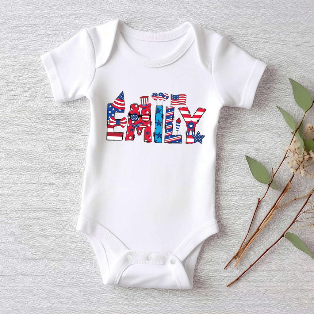 Personalized 4th of July Onesie, Baby Bodysuit, Baby Shirt, Toddler Sweatshirt - USA Patriotic Outfit, Custom Name Celebration Baby Gift
