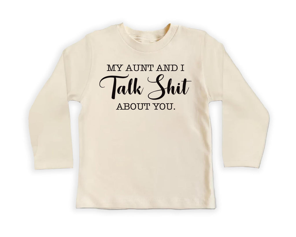 My Aunt and I Talk Shit Onesie, Baby Bodysuit, Baby Shirt, Toddler Sweatshirt - Funny Aunt Baby Outfit, Sarcastic Gift for Cool Aunt & Baby