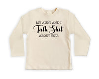 My Aunt and I Talk Shit Onesie, Baby Bodysuit, Baby Shirt, Toddler Sweatshirt - Funny Aunt Baby Outfit, Sarcastic Gift for Cool Aunt & Baby