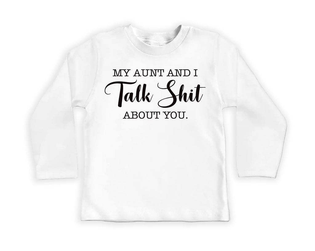 My Aunt and I Talk Shit Onesie, Baby Bodysuit, Baby Shirt, Toddler Sweatshirt - Funny Aunt Baby Outfit, Sarcastic Gift for Cool Aunt & Baby
