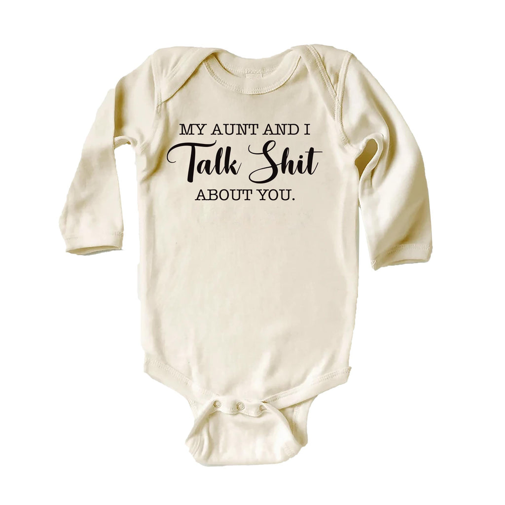 My Aunt and I Talk Shit Onesie, Baby Bodysuit, Baby Shirt, Toddler Sweatshirt - Funny Aunt Baby Outfit, Sarcastic Gift for Cool Aunt & Baby