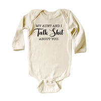 My Aunt and I Talk Shit Onesie, Baby Bodysuit, Baby Shirt, Toddler Sweatshirt - Funny Aunt Baby Outfit, Sarcastic Gift for Cool Aunt & Baby