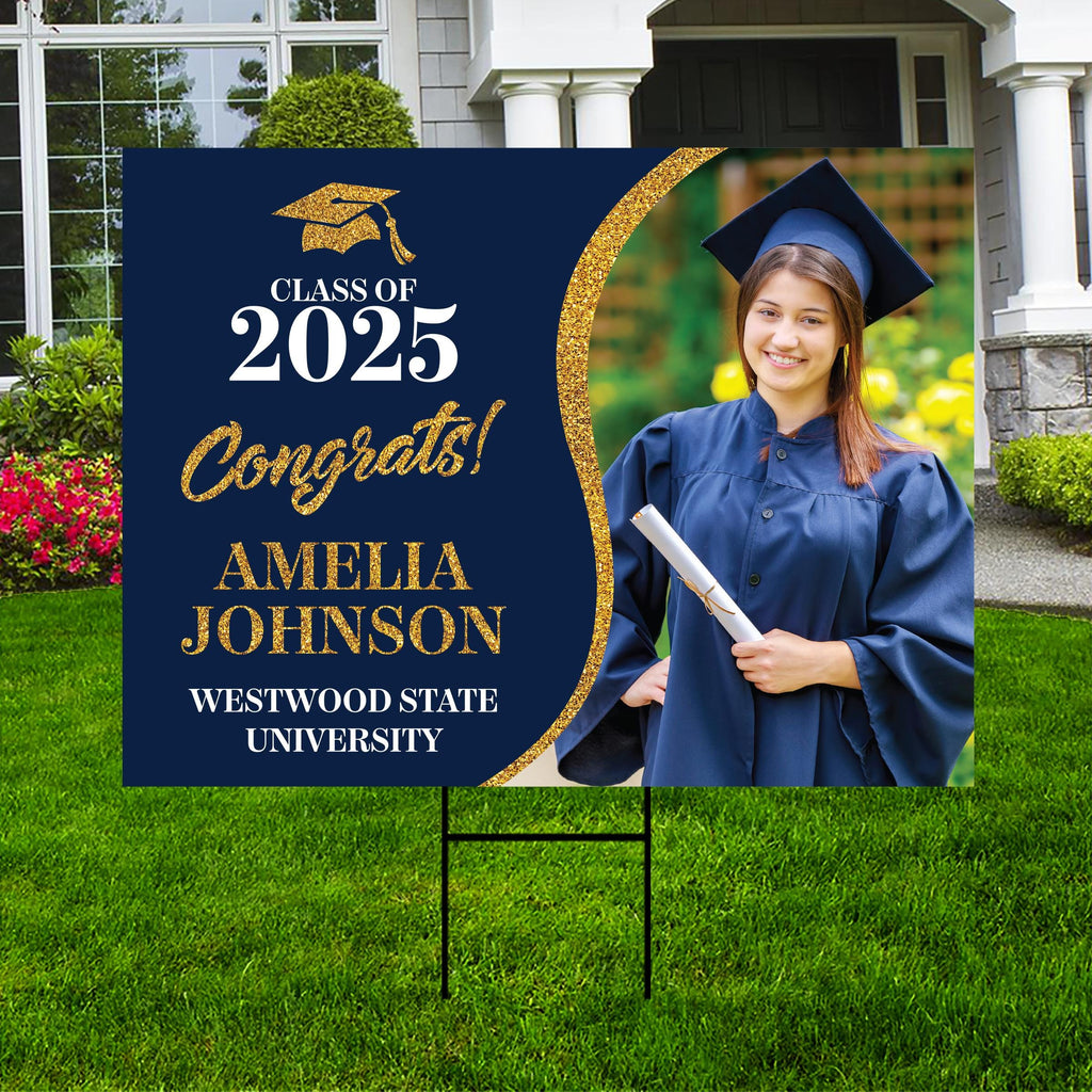 Personalized Graduation Yard Sign 2025 with Photo, Graduate Picture Sign, Class of 2025, Custom Graduation 2025 Yard Sign with Metal H-Stake