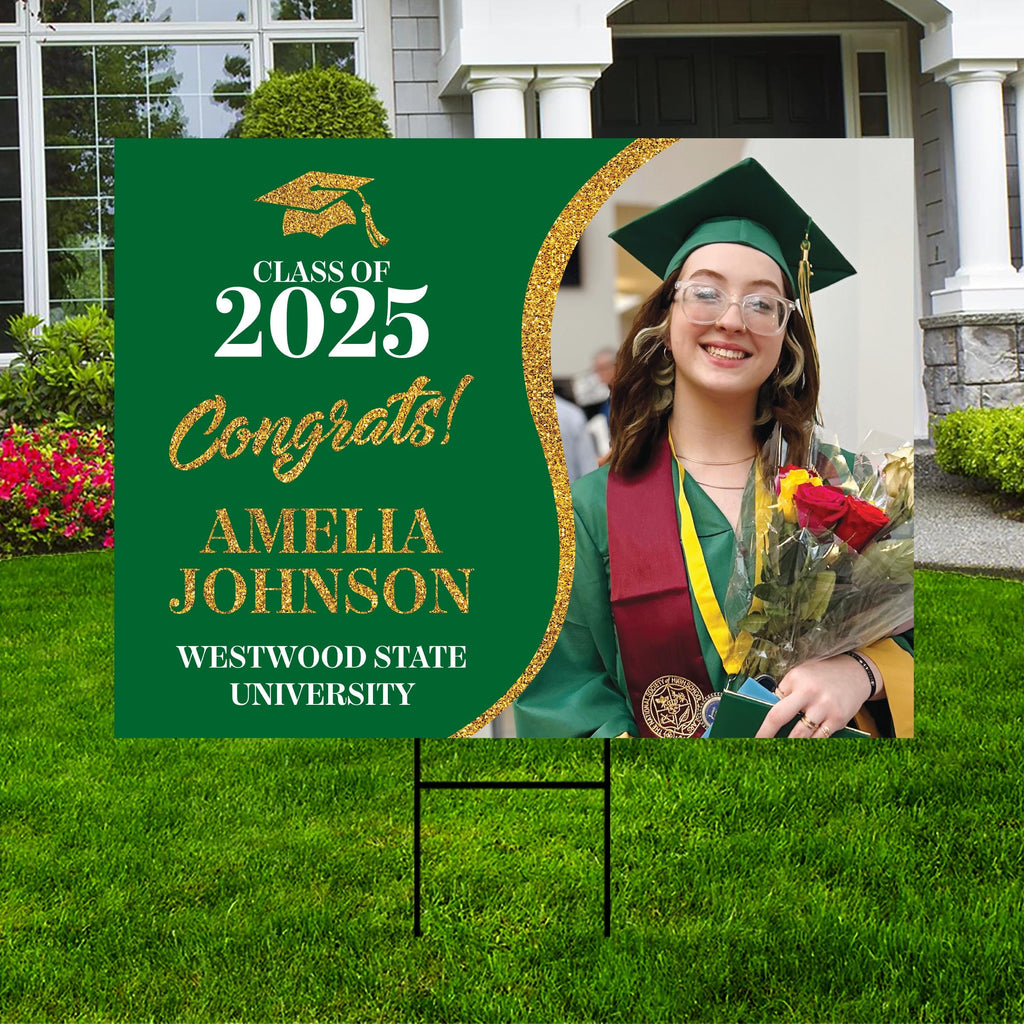 Personalized Graduation Yard Sign 2025 with Photo, Graduate Picture Sign, Class of 2025, Custom Graduation 2025 Yard Sign with Metal H-Stake