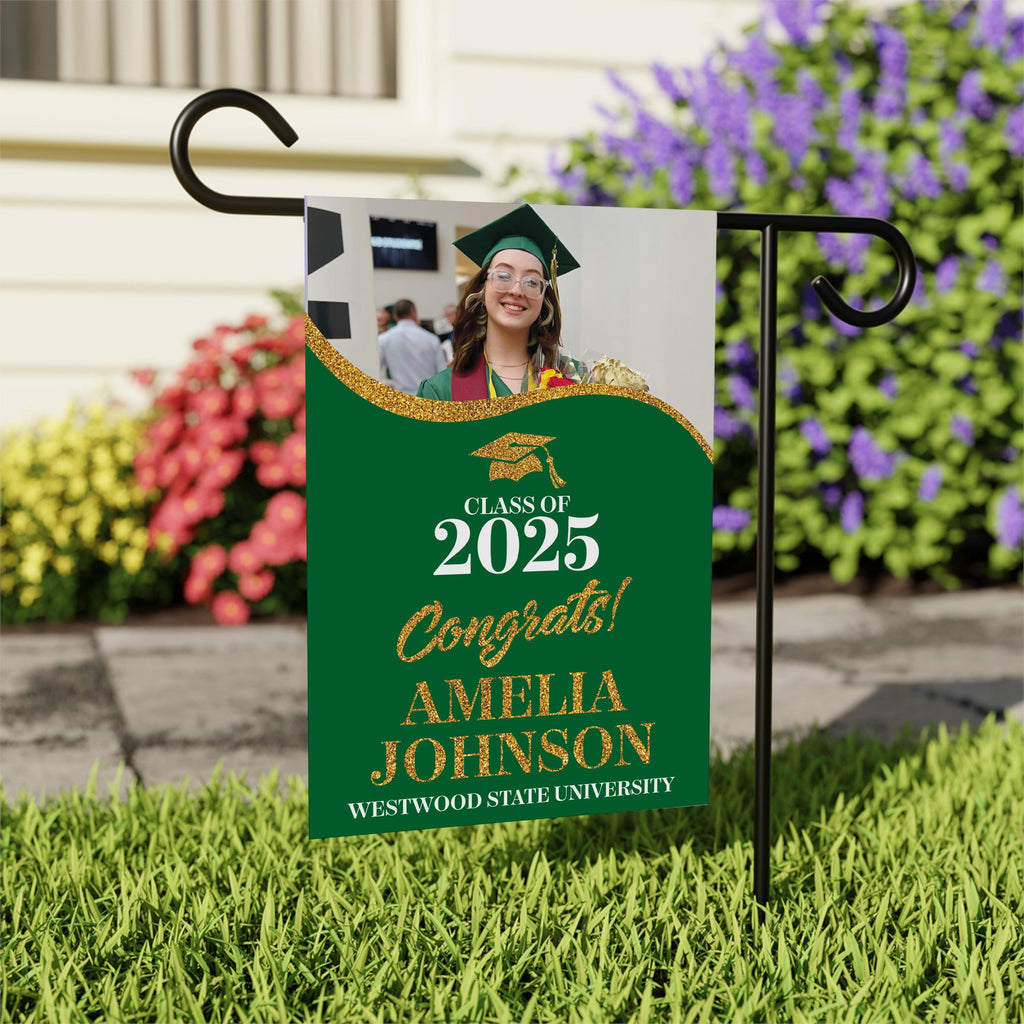 Personalized High School Graduation Photo Garden Flag, Double Sided Custom College Graduation, Class of 2025 Yard Sign, Celebration Flag