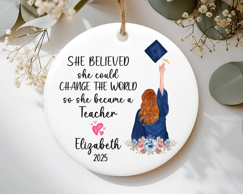 Personalized Teacher Graduation Ornament, Custom Ceramic Keepsake, Education Grad Gift for Her, Daughter, Sister, Best Friend, 2025 Ornament