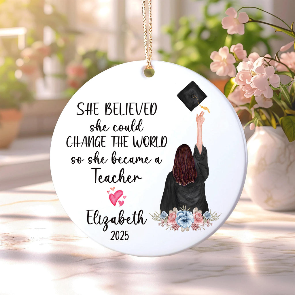 Personalized Teacher Graduation Ornament, Custom Ceramic Keepsake, Education Grad Gift for Her, Daughter, Sister, Best Friend, 2025 Ornament
