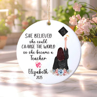 Personalized Teacher Graduation Ornament, Custom Ceramic Keepsake, Education Grad Gift for Her, Daughter, Sister, Best Friend, 2025 Ornament