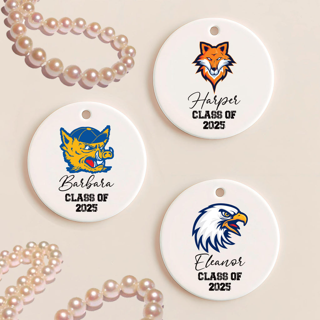 Custom University Ornament, Graduation College Ceramic Keepsake, Class of 2025 Gift, College Logo Ornament, Personalized Graduate Decor