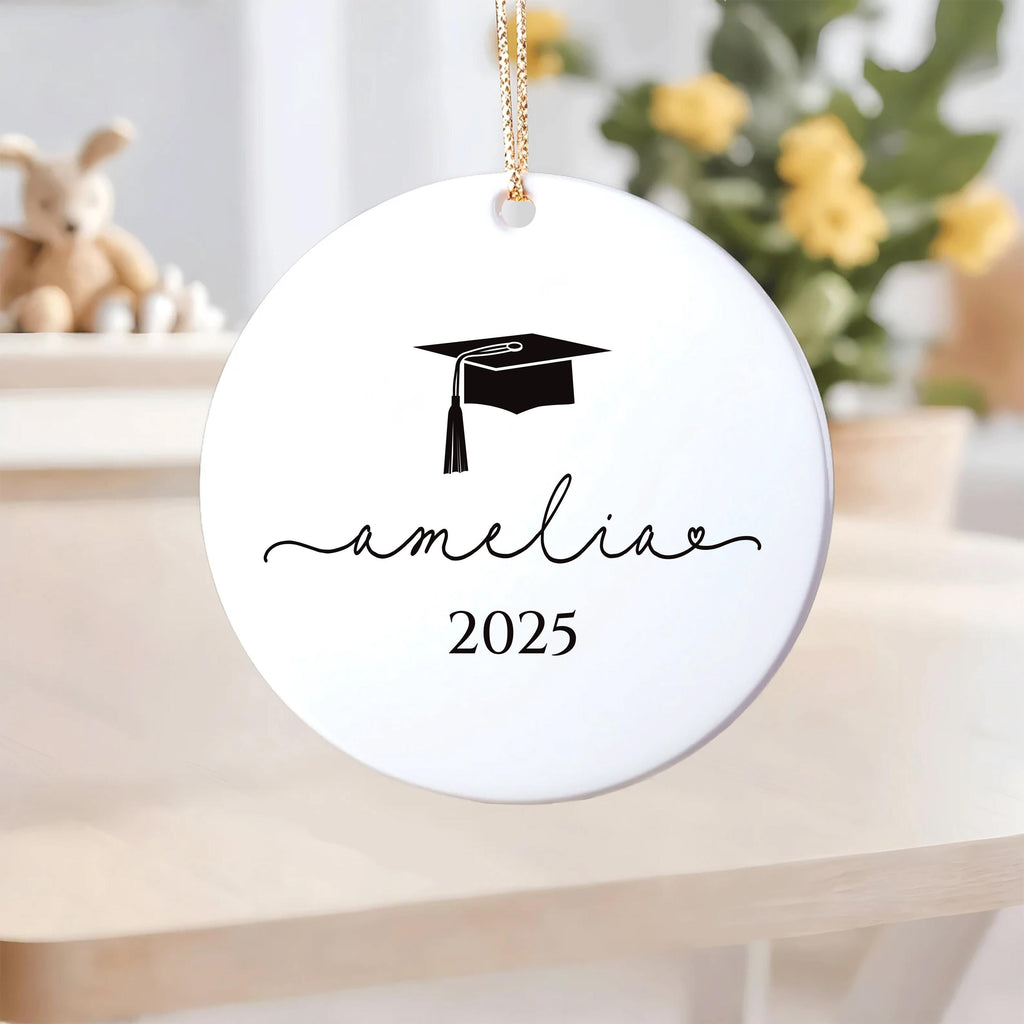 Personalized Graduation Ornament, Ceramic Keepsake Gift, Class of 2025 College Graduation, Master’s or PhD Degree Present, Custom Grad Gift