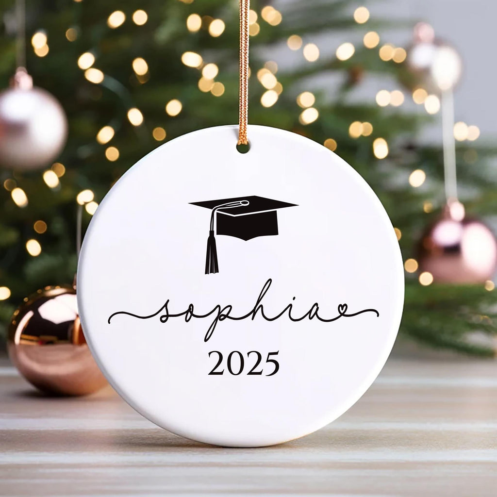 Personalized Graduation Ornament, Ceramic Keepsake Gift, Class of 2025 College Graduation, Master’s or PhD Degree Present, Custom Grad Gift