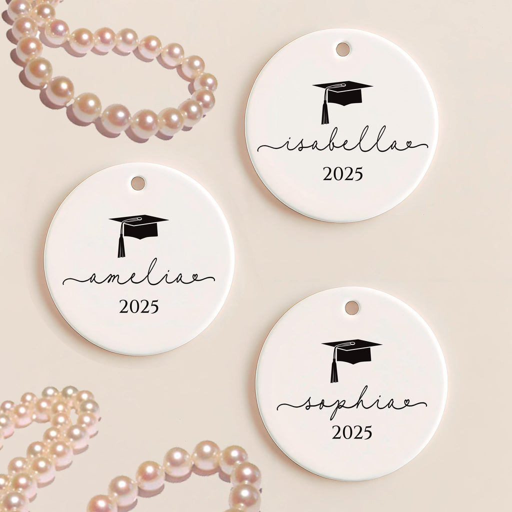 Personalized Graduation Ornament, Ceramic Keepsake Gift, Class of 2025 College Graduation, Master’s or PhD Degree Present, Custom Grad Gift