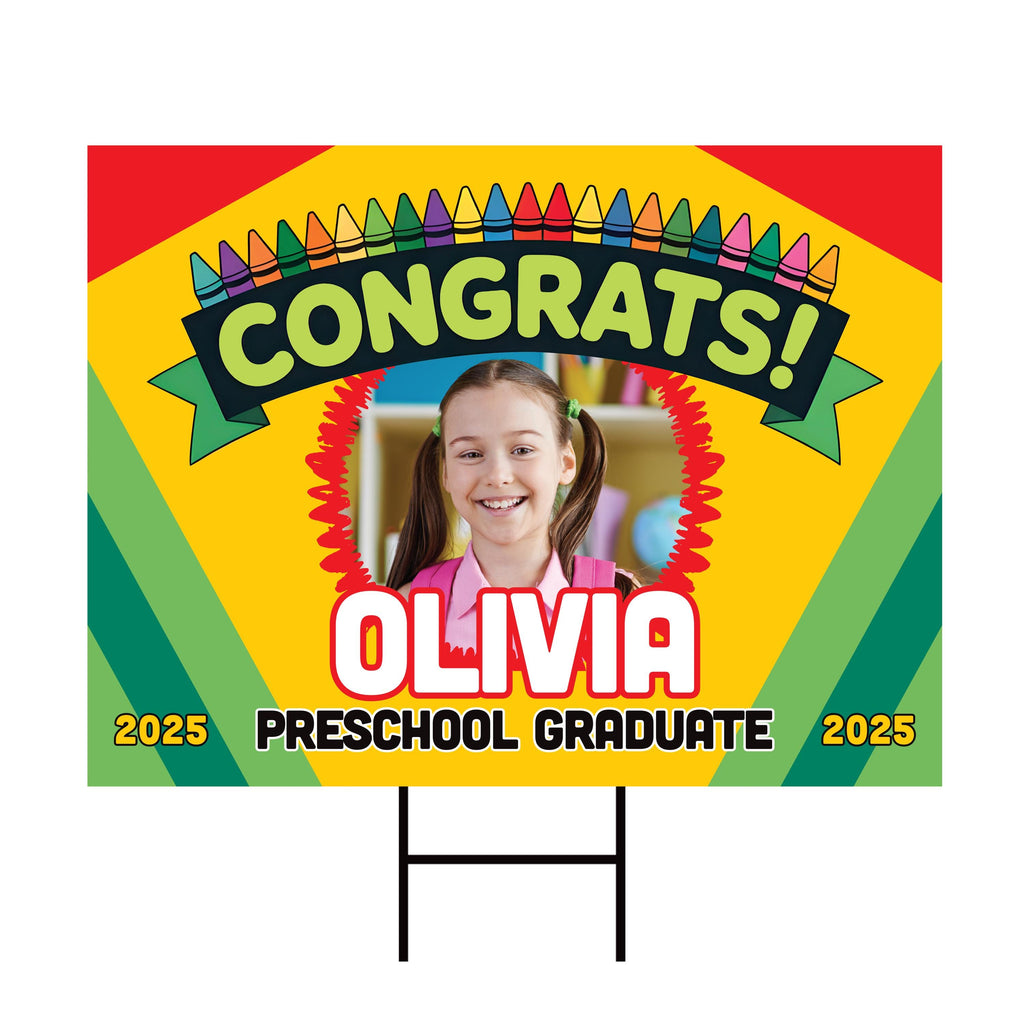 Personalized Kid Elementary Graduation 2025 Yard Sign with Photo, Preschool Sign, Class of 2025, Custom Grad Lawn Signage with Metal H-Stake