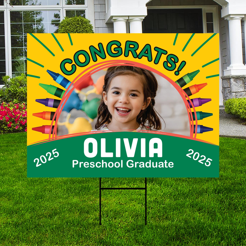 Personalized Kid Elementary Graduation 2025 Yard Sign with Photo, Preschool Sign, Class of 2025, Custom Grad Lawn Signage with Metal H-Stake