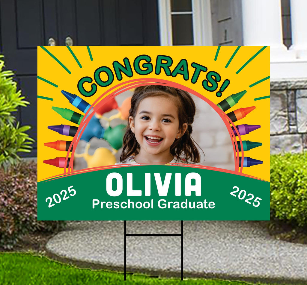 Personalized Kid Elementary Graduation 2025 Yard Sign with Photo, Preschool Sign, Class of 2025, Custom Grad Lawn Signage with Metal H-Stake