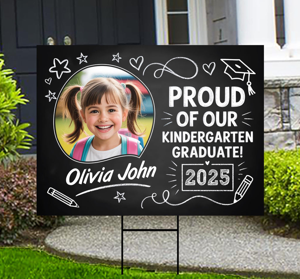 Personalized Kid Elementary Graduation 2025 Yard Sign with Photo, Preschool Sign, Class of 2025, Custom Grad Lawn Signage with Metal H-Stake