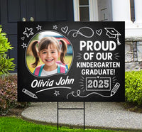 Personalized Kid Elementary Graduation 2025 Yard Sign with Photo, Preschool Sign, Class of 2025, Custom Grad Lawn Signage with Metal H-Stake