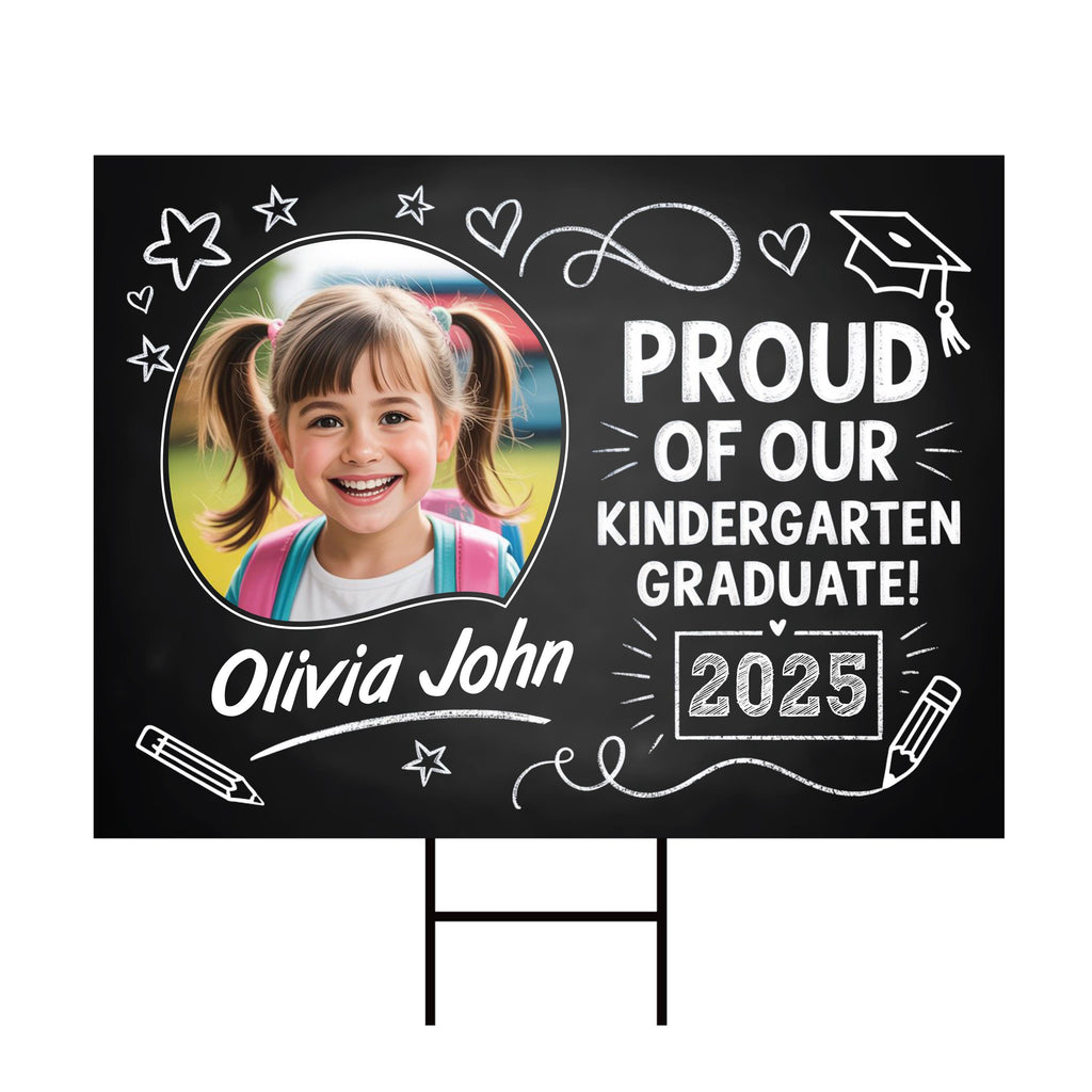 Personalized Kid Elementary Graduation 2025 Yard Sign with Photo, Preschool Sign, Class of 2025, Custom Grad Lawn Signage with Metal H-Stake