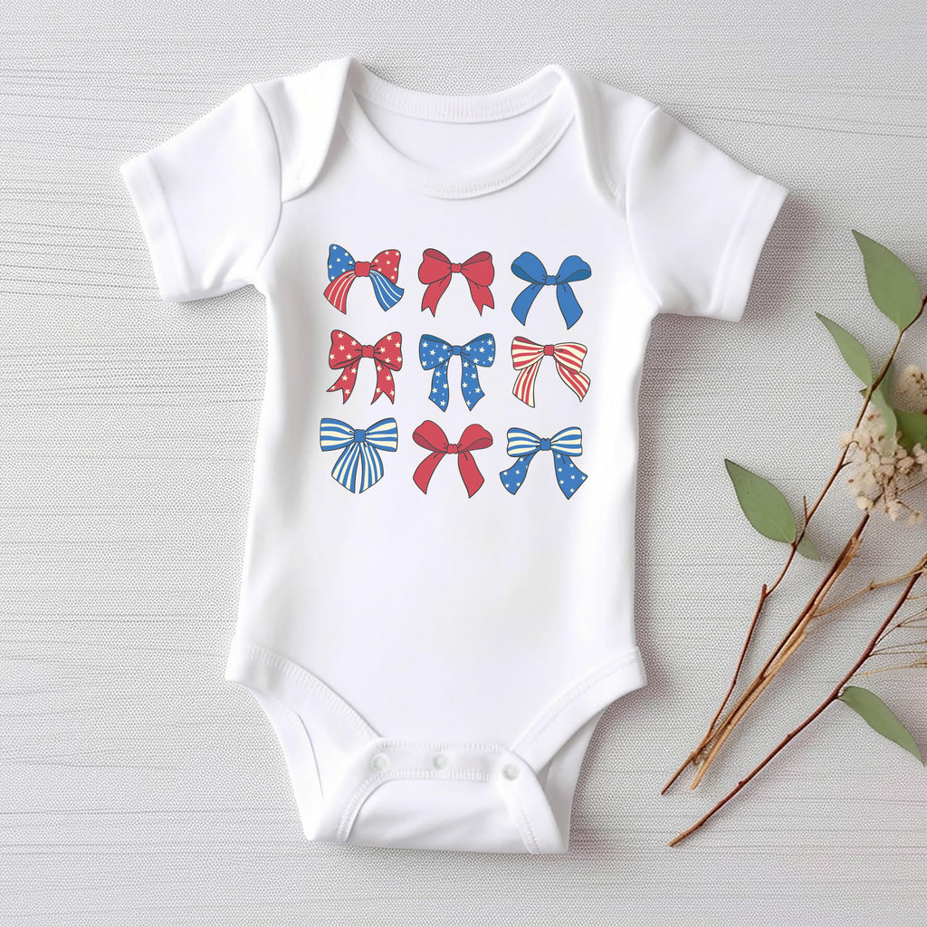 Patriotic Girl Onesie, Baby Bodysuit, Baby Shirt, Toddler Sweatshirt - Boho Coquette Bows Outfit, Cute Fourth of July Southern Girl Gift